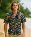 Short Sleeves Hawaiian Christmas Surf Rayon Aloha Shirt Navy
