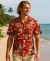 Short Sleeves Hawaiian Christmas Surf Rayon Aloha Shirt Burgundy