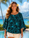 Rayon Caftan Poncho Tunic Cover-up Batwing Design Teal Women Shirts