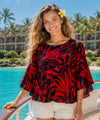 Caftan Poncho Tunic Rayon Tiare Blouse Red