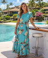 Ceres Rayon Maxi Dress with Cap Sleeves Green