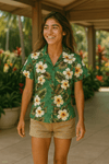 Kalea Fitted Women Hawaiian Shirt Sea Green