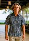 Pineapple Button Up Reverse Print Men's Aloha Shirt Navy