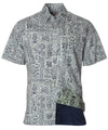 Button Up Reverse Tapa Print Men's Aloha Dress Shirt