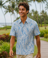 Ivy League Collar Button Up Men's Aloha Shirt Blue