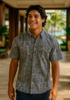 Button Up Reverse Tapa Print Men's Aloha Dress Shirt Charcoal