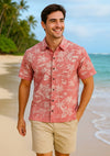 Short Sleeve Button-up Slightly Fitted Dress Shirt Red
