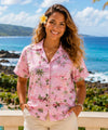 Flamingo Ohana Women Camp Aloha Shirt Pink