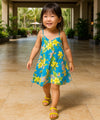 V-Neck Rayon Girls Plumeria Hawaiian dress Blue