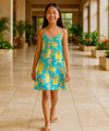 V-Neck Rayon Girls Plumeria Hawaiian dress Turquoise