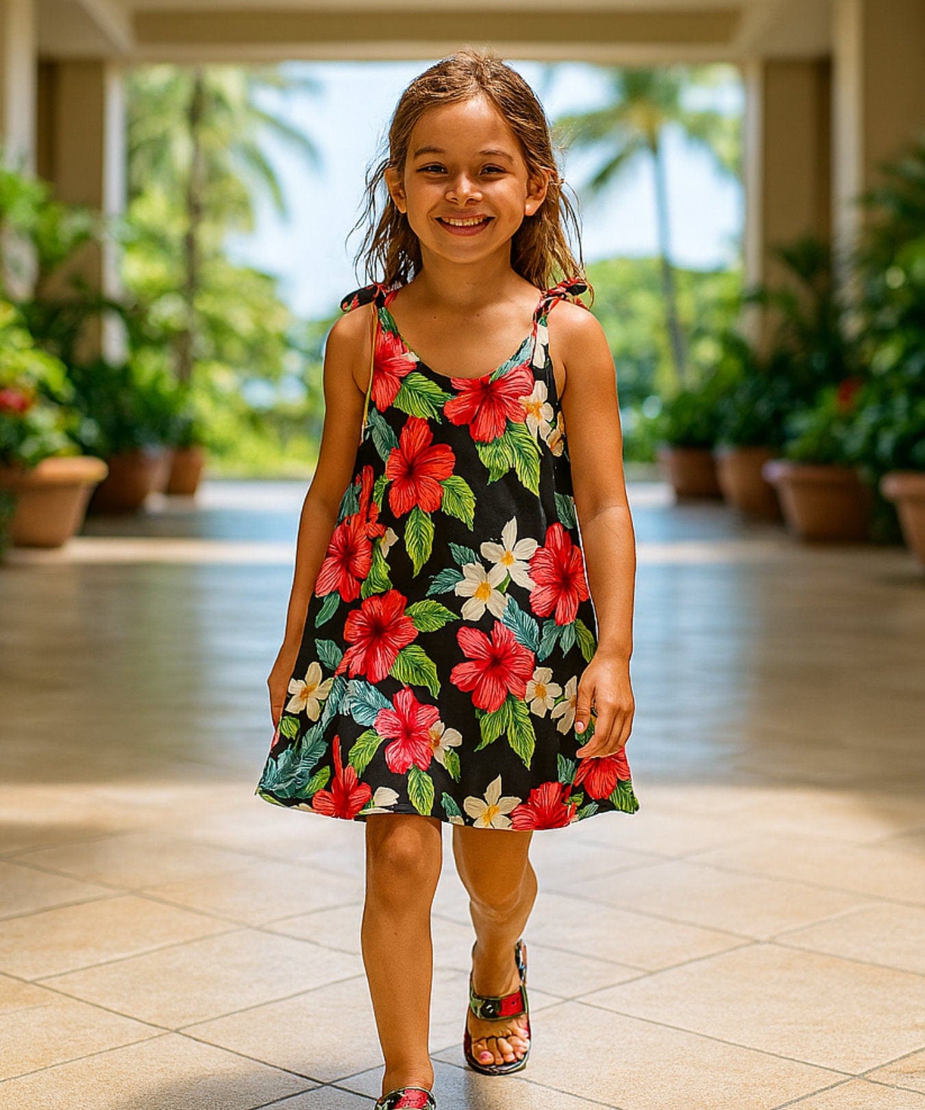 Hibiscus Girls Rayon V-Neck Tank Dress Black