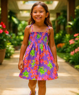 Plumeria Girl's Hawaiian Smock Dress Lavender