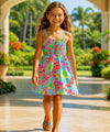 Plumeria Girl's Hawaiian Smock Dress Turquoise
