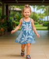 Girls Pineapples Scarf Hem Rayon Dress Blue