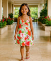 V-Neck Pull Over Girls Dress with Scarf Hem Aqua
