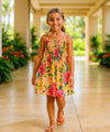 Girls Smock Rayon Hawaiian Dress Coral