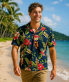 Sonic Hibiscus Men's Aloha Shirt Navy