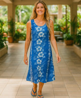 Haku Laape Bias Cut Knee Length Cotton Dress Royal Blue