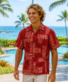 Tapa Men's Short Sleeves Cotton Aloha Shirt Burgundy