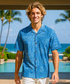 Tapa Men's Short Sleeves Cotton Aloha Shirt Ocean Blue