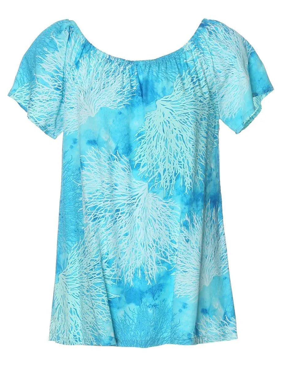 Off-Shoulder Hawaiian Peasant Blouse Island Reef