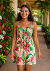 Knee Length Smock Tube-Top Hawaiian Dress Coral
