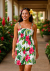 Knee Length Smock Tube-Top Hawaiian Dress White