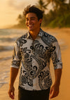 Polynesian 3/4 Sleeves Cotton Tribal Shirt White