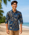 3/4 Sleeves Tribal Hawaiian Shirt Navy