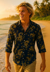 3/4 Sleeves Cotton Dragon Men's Hawaiian Shirt Navy