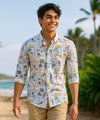 3/4 Sleeves Surf Slim Fit Cotton Aloha Shirt White