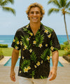 Plumeria Cotton Men's Hawaiian Shirt Black