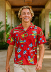 Short Sleeves Aloha Cotton Hawaiian Luau Shirt Red