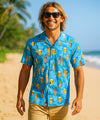 Aloha Beer Cotton Men's Hawaiian Shirt Ocean Blue