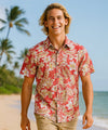 Tropical Island Button Up Men's Aloha Shirt Red