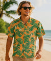 Short Sleeves Hawaiian Resort Cotton Men's Shirt Orange