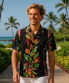 Birds of Paradise Panel Hawaiian Shirt Black