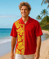 Prince Kuhio Gold Leaf Rayon Side Panel Shirt Red