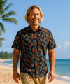 Men's Cotton Pineapples Button-Up Aloha Shirt Black