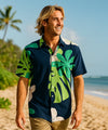 Tiare Monstera Men's Button Up Aloha Shirt Navy