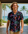 Black Jungle Bird Rayon Magnum PI Aloha Shirts Black