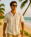 Palms Short Sleeves Rayon Men's Aloha Shirt White