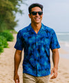 Short Sleeves Palms Relaxed Fit Rayon Men's Aloha Shirt Blue