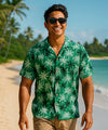 Short Sleeves Palms Relaxed Fit Rayon Men's Aloha Shirt Green