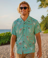 Open Collar Retro Pineapple Bamboo Rayon Shirt Aqua