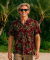Short Sleeves Royal Palms Rayon Men's Shirt Burgundy