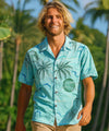Scenic Rayon Hawaiian Palm Aloha Shirt Light Blue