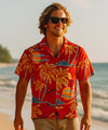 Scenic Rayon Hawaiian Palm Aloha Shirt Red