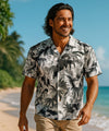 Open Collar Monstera Short sleeves Aloha Shirt Black