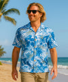 Open Collar Monstera Short sleeves Aloha Shirt Blue